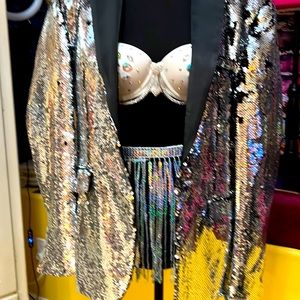 EUC Unisex Silver Sequined Blazer/Coat